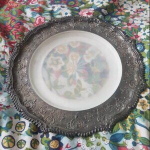 Antique Silver plated Challah board frosted glass insert T&Co